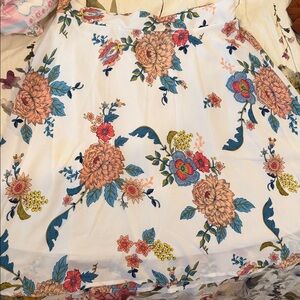 Philosophy White A-Line Skirt with Coral, Blue and Yellow Floral Print